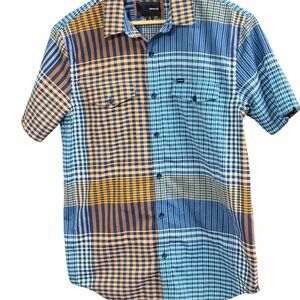 Hurley Men's Plaid Shirt Blue & Orange